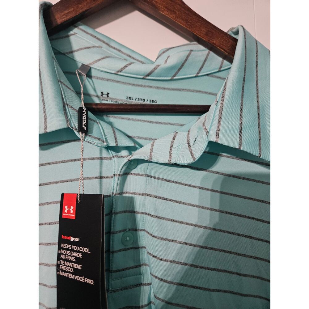 Under Armour Heat Gear Mens Polo Mint Green and Gray Stripe Size 3XL - Picture 3 of 6